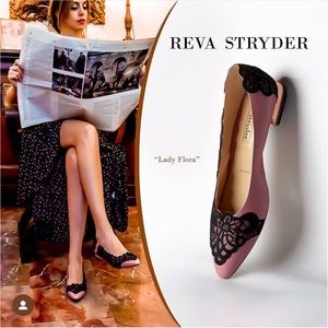 Reva Stryder Lady Flora Pink Lace Ballet Flats Leather Heels Made in Italy
